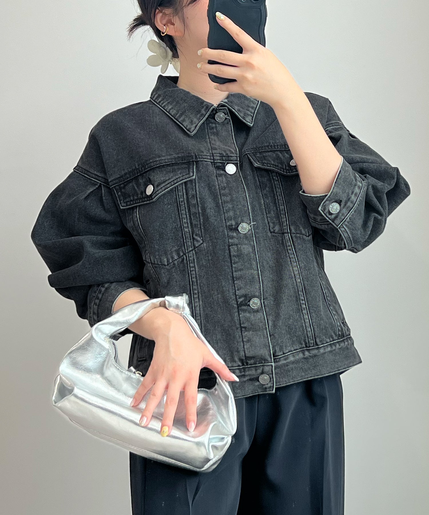 Futier Land Balloon Sleeve Denim Jacket