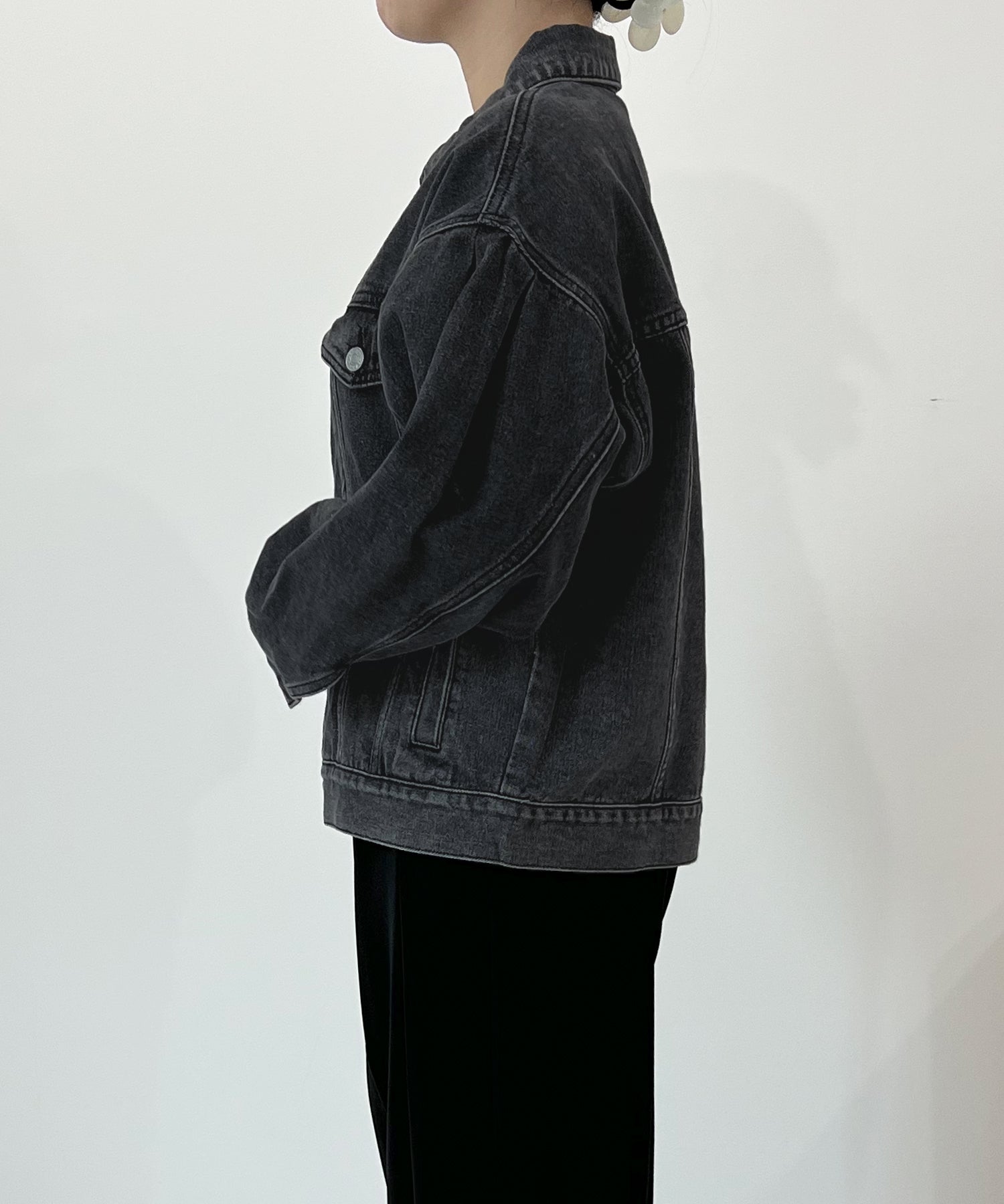 Futier Land Balloon Sleeve Denim Jacket