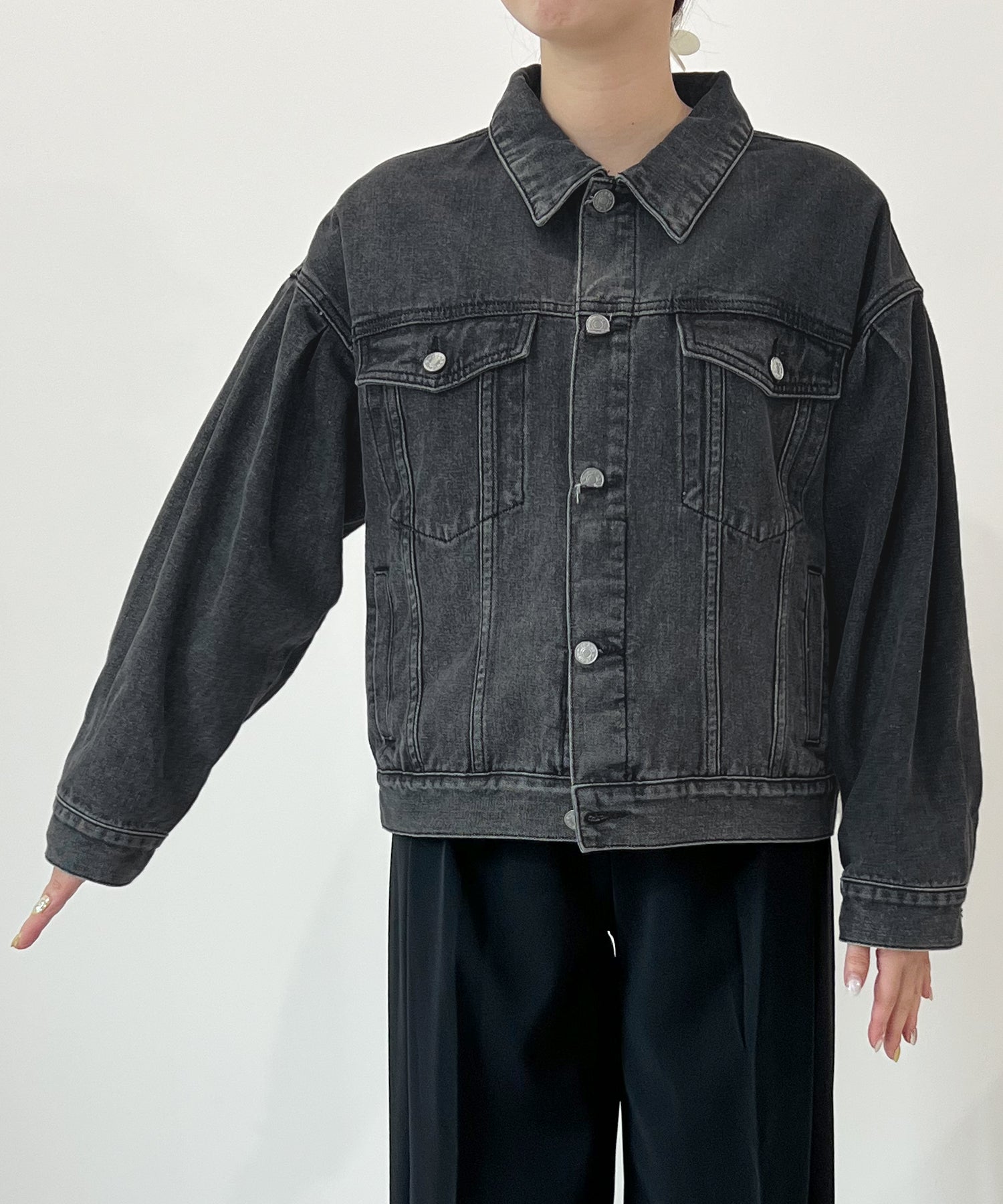 Futier Land Balloon Sleeve Denim Jacket