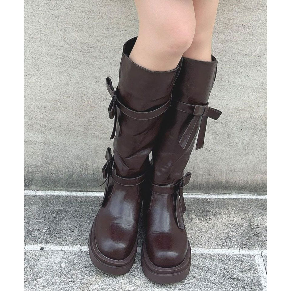 フィント F i.n.t ダブルリボンベルトロングブーツ （BROWN） BROWN