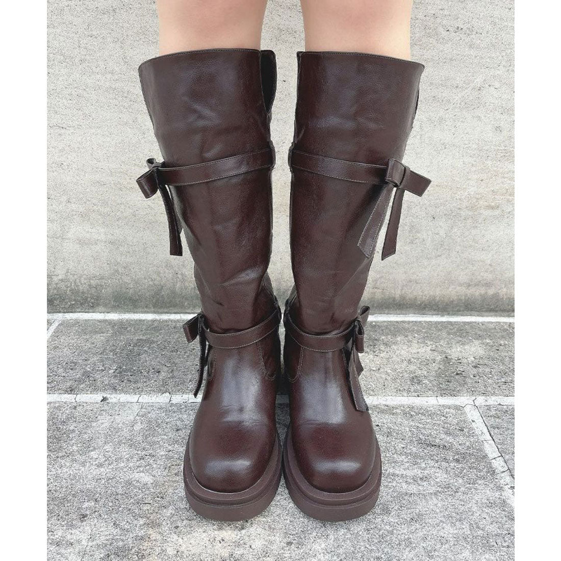 フィント F i.n.t ダブルリボンベルトロングブーツ （BROWN） BROWN