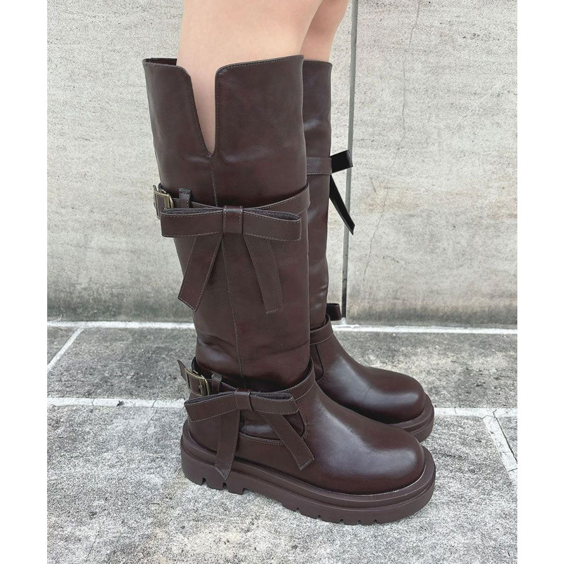 フィント F i.n.t ダブルリボンベルトロングブーツ （BROWN） BROWN
