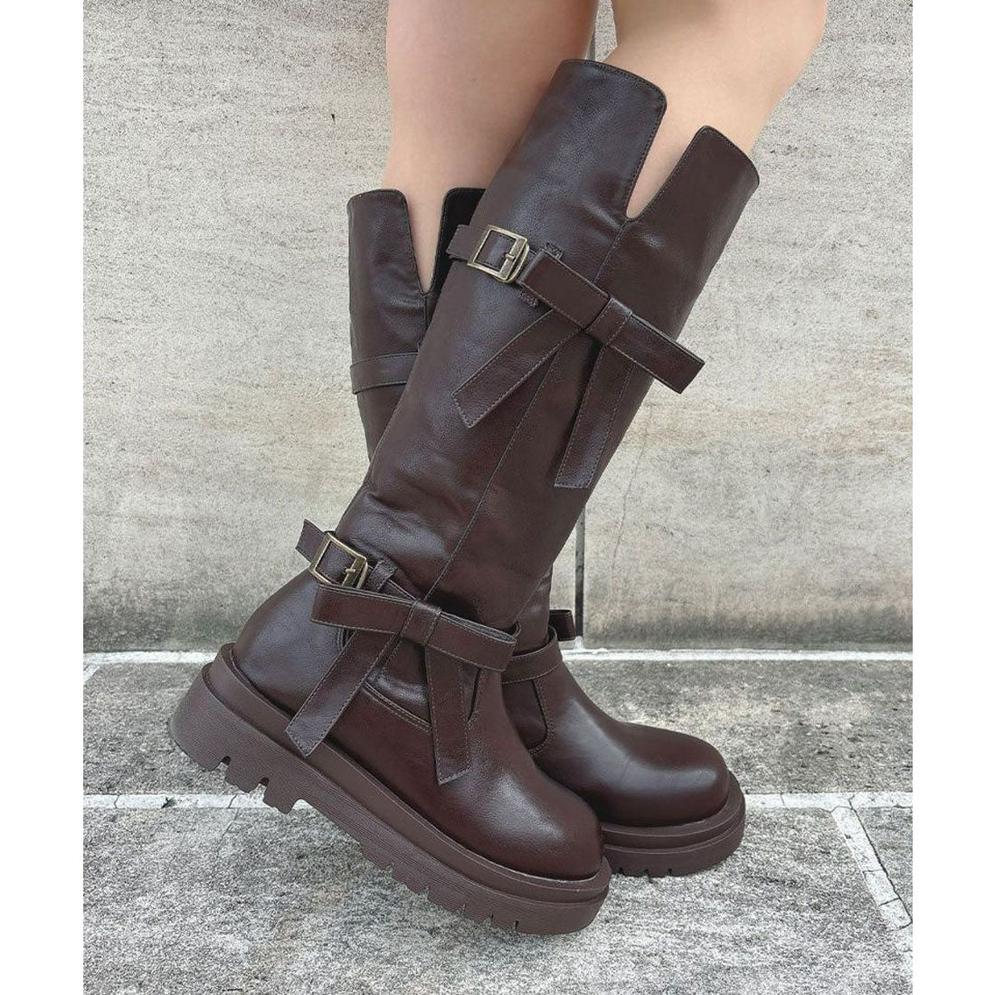 フィント F i.n.t ダブルリボンベルトロングブーツ （BROWN） BROWN
