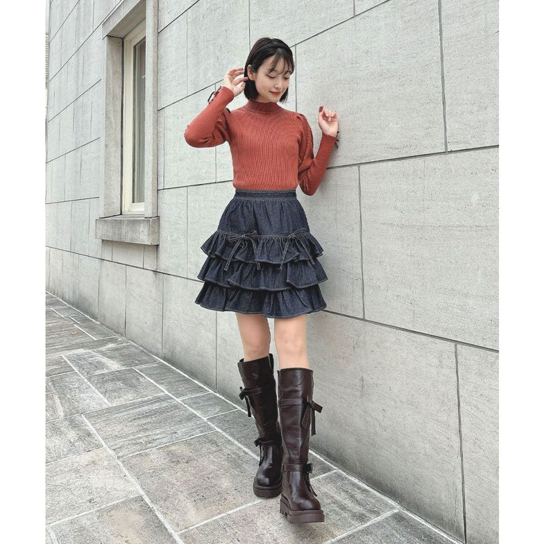 フィント F i.n.t ダブルリボンベルトロングブーツ （BROWN） BROWN