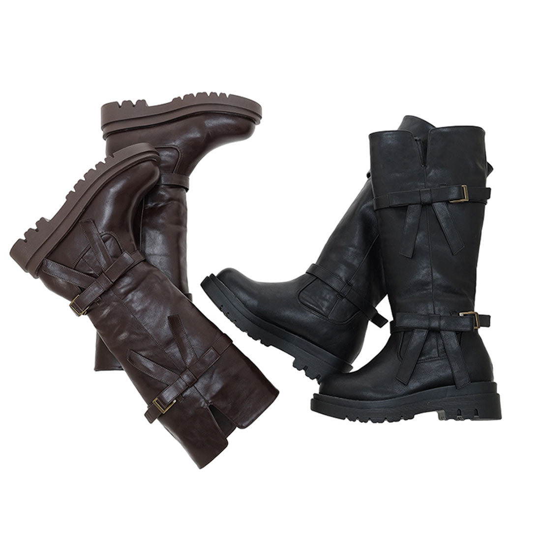フィント F i.n.t ダブルリボンベルトロングブーツ （BROWN） BROWN