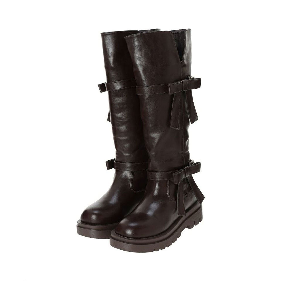 フィント F i.n.t ダブルリボンベルトロングブーツ （BROWN） BROWN