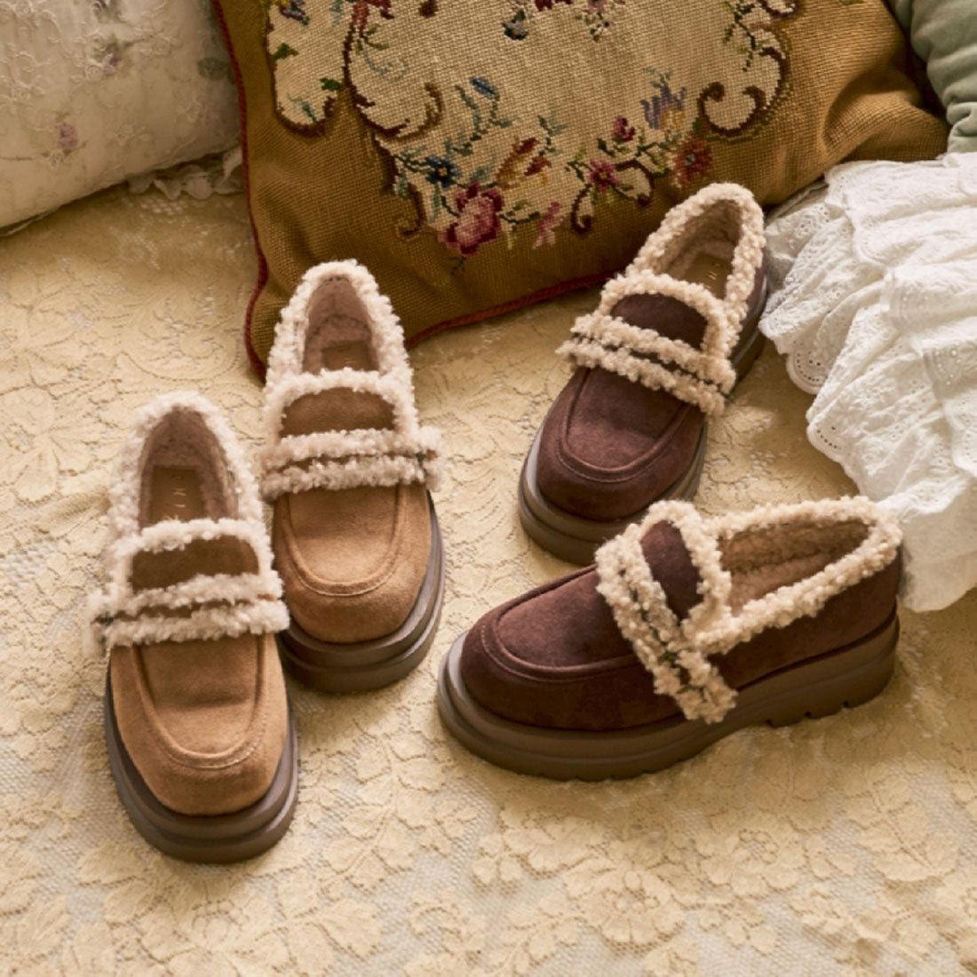 フィント F i.n.t ベルト使いフェイクムートンシューズ （BEIGE） BEIGE