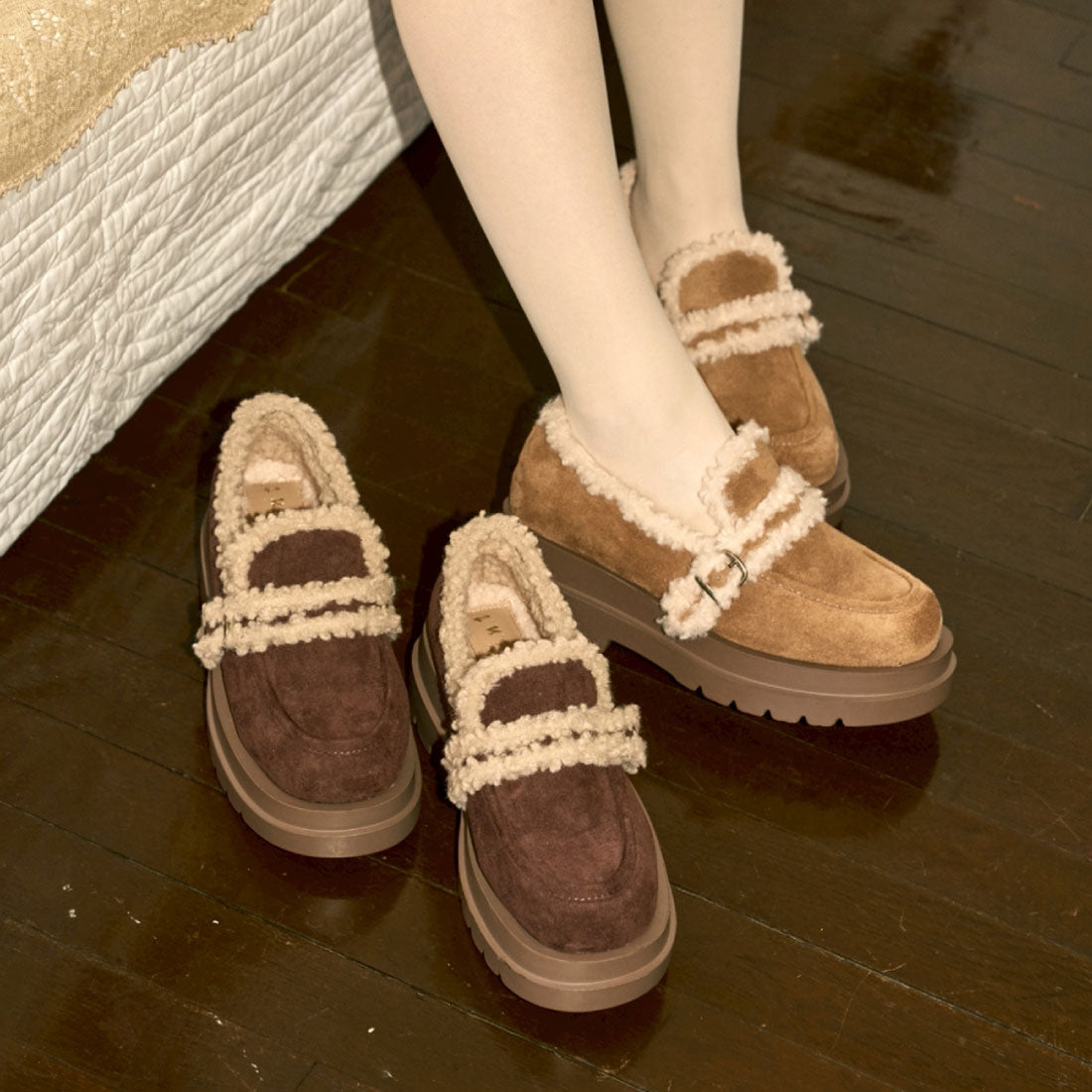 フィント F i.n.t ベルト使いフェイクムートンシューズ （BEIGE） BEIGE