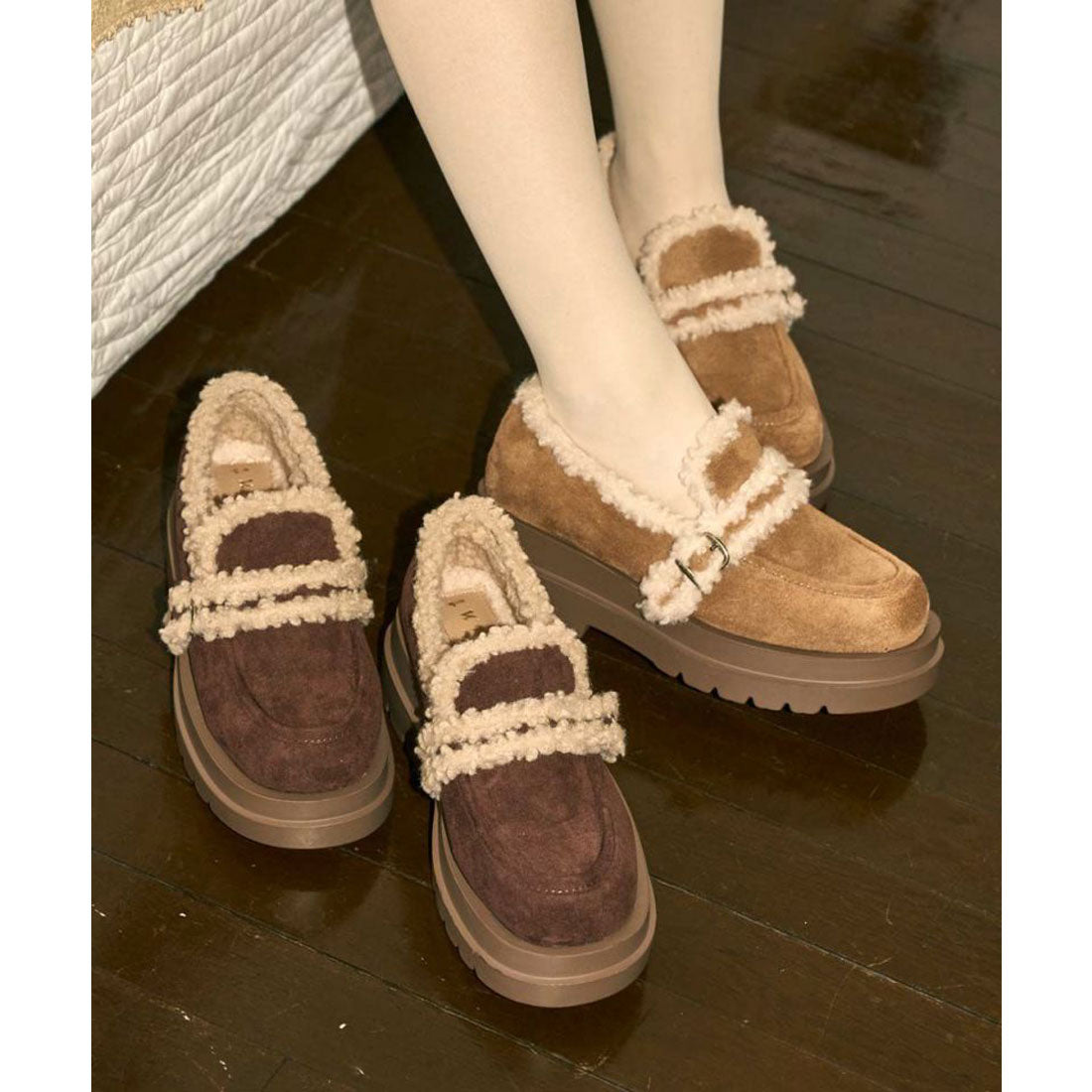 フィント F i.n.t ベルト使いフェイクムートンシューズ （BEIGE） BEIGE