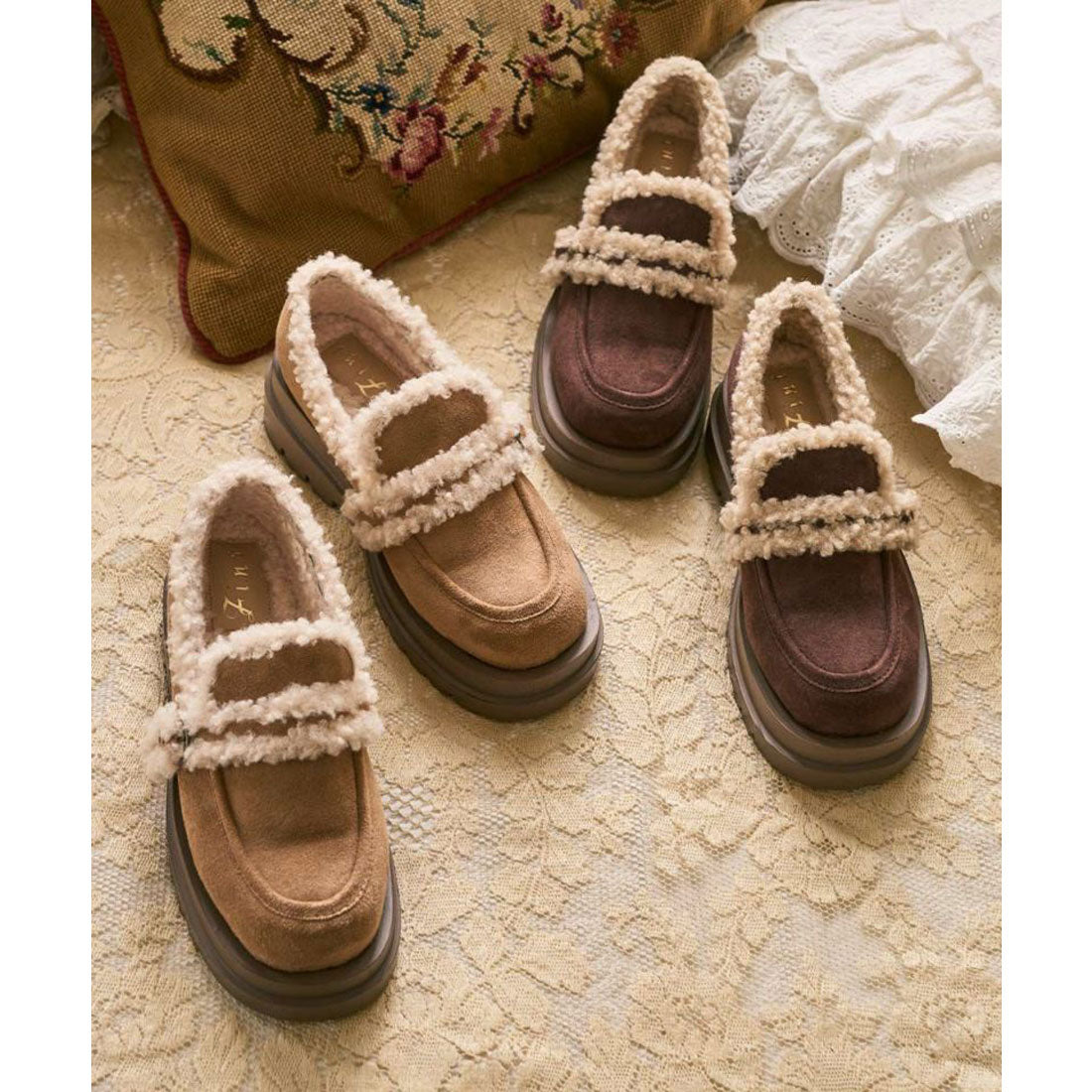 フィント F i.n.t ベルト使いフェイクムートンシューズ （BEIGE） BEIGE