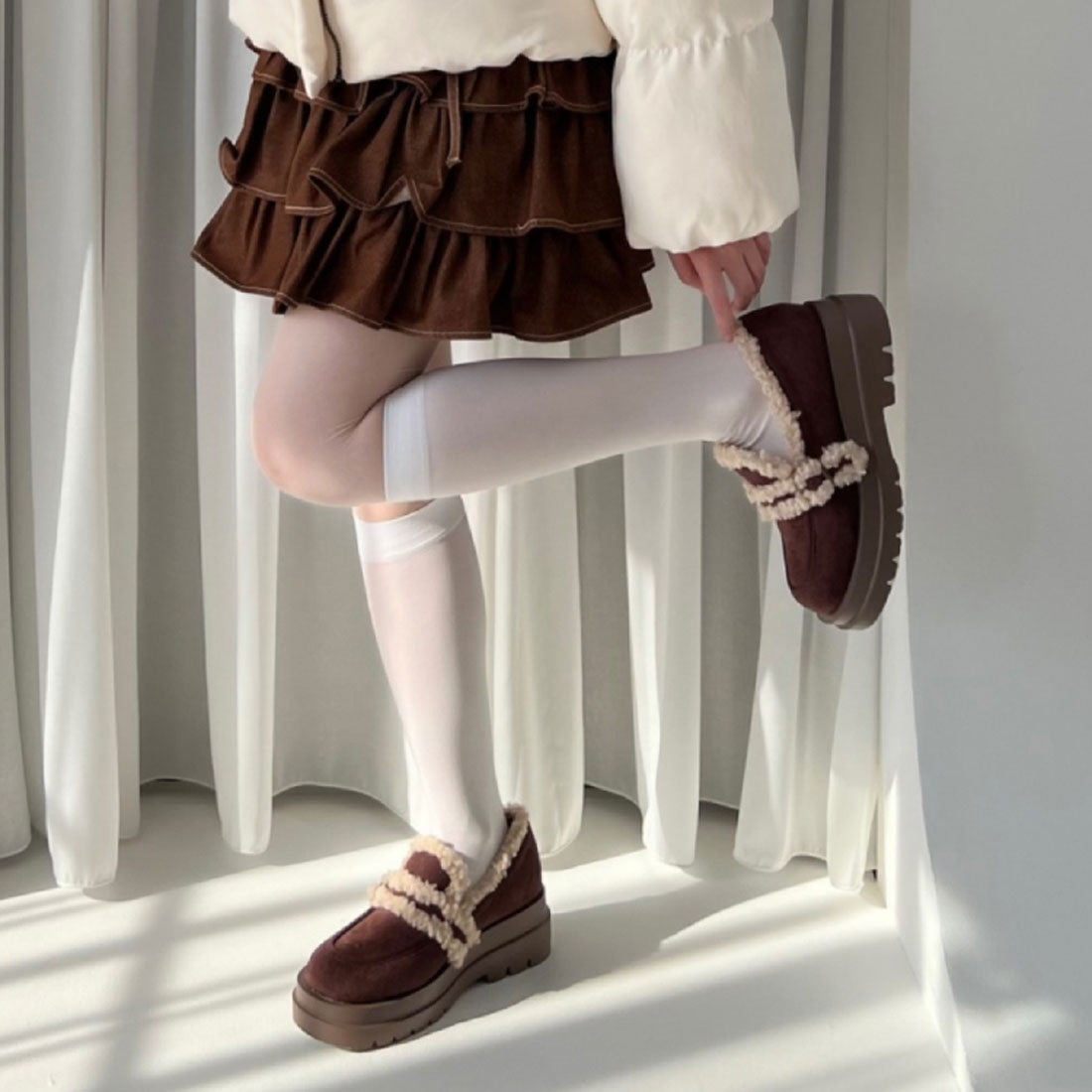 フィント F i.n.t ベルト使いフェイクムートンシューズ （BROWN） BROWN