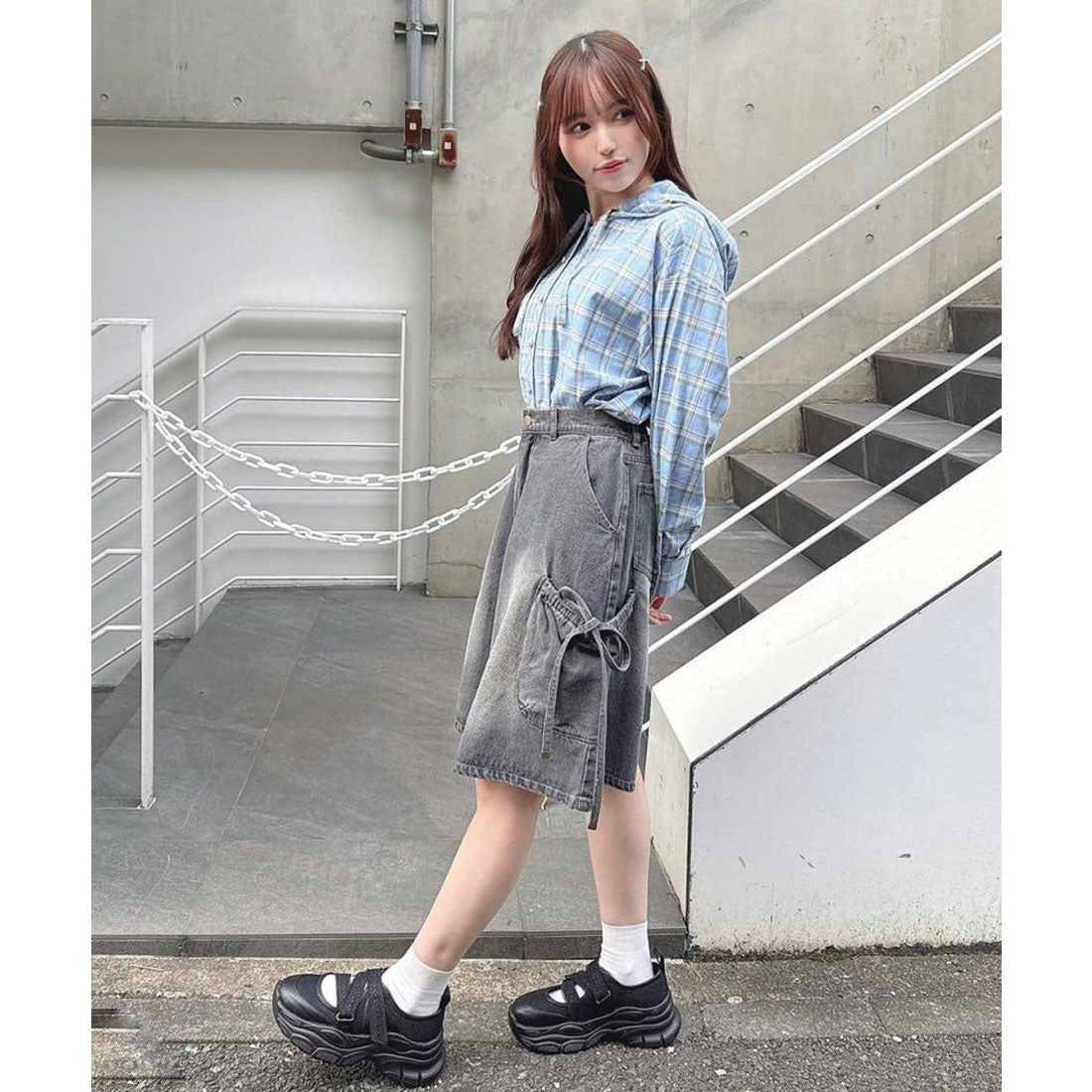 フィント F i.n.t 【洗える】ドロストリボンデニムハーフパンツ（GRAY） GRAY