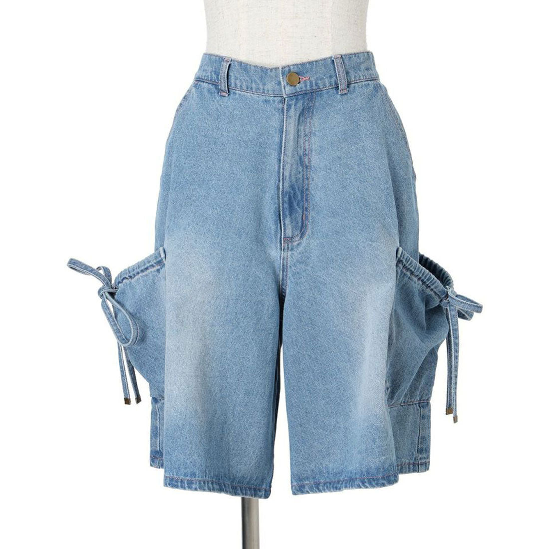 フィント F i.n.t 【洗える】ドロストリボンデニムハーフパンツ（GRAY） GRAY