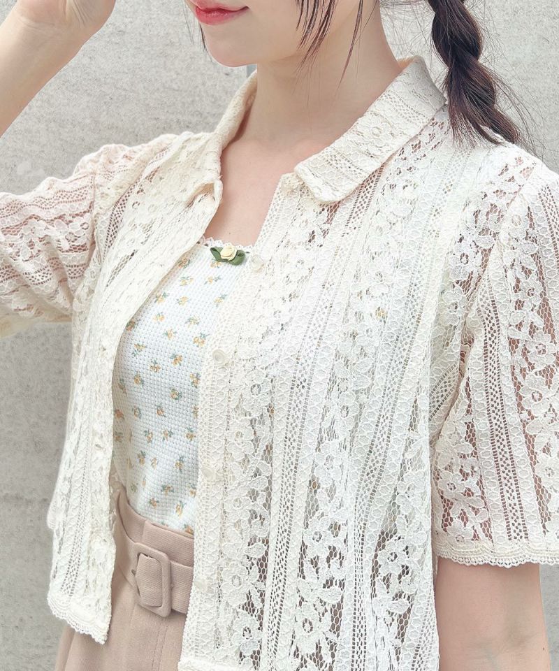 フィント F i.n.t ローズモチーフ付き小花柄タンクトップ【洗える】 （YELLOW） YELLOW