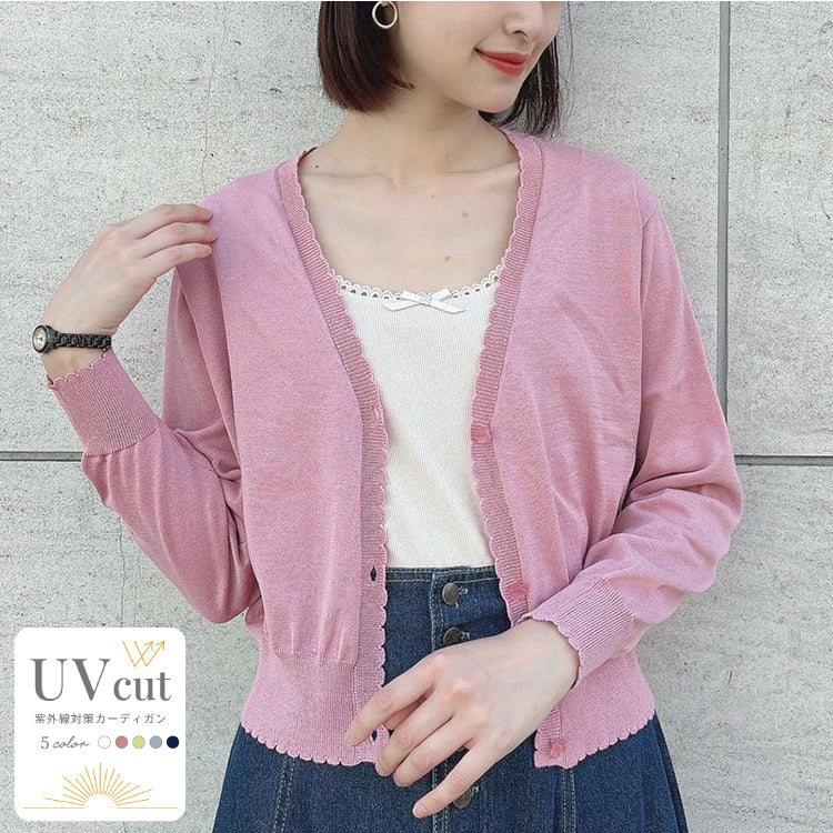 フィント F i.n.t 【洗える/洗濯機洗い可/UV加工/5色展開】シアーフラワー釦UVカットニットカーディガン/F&A （OFF WHITE） PINK