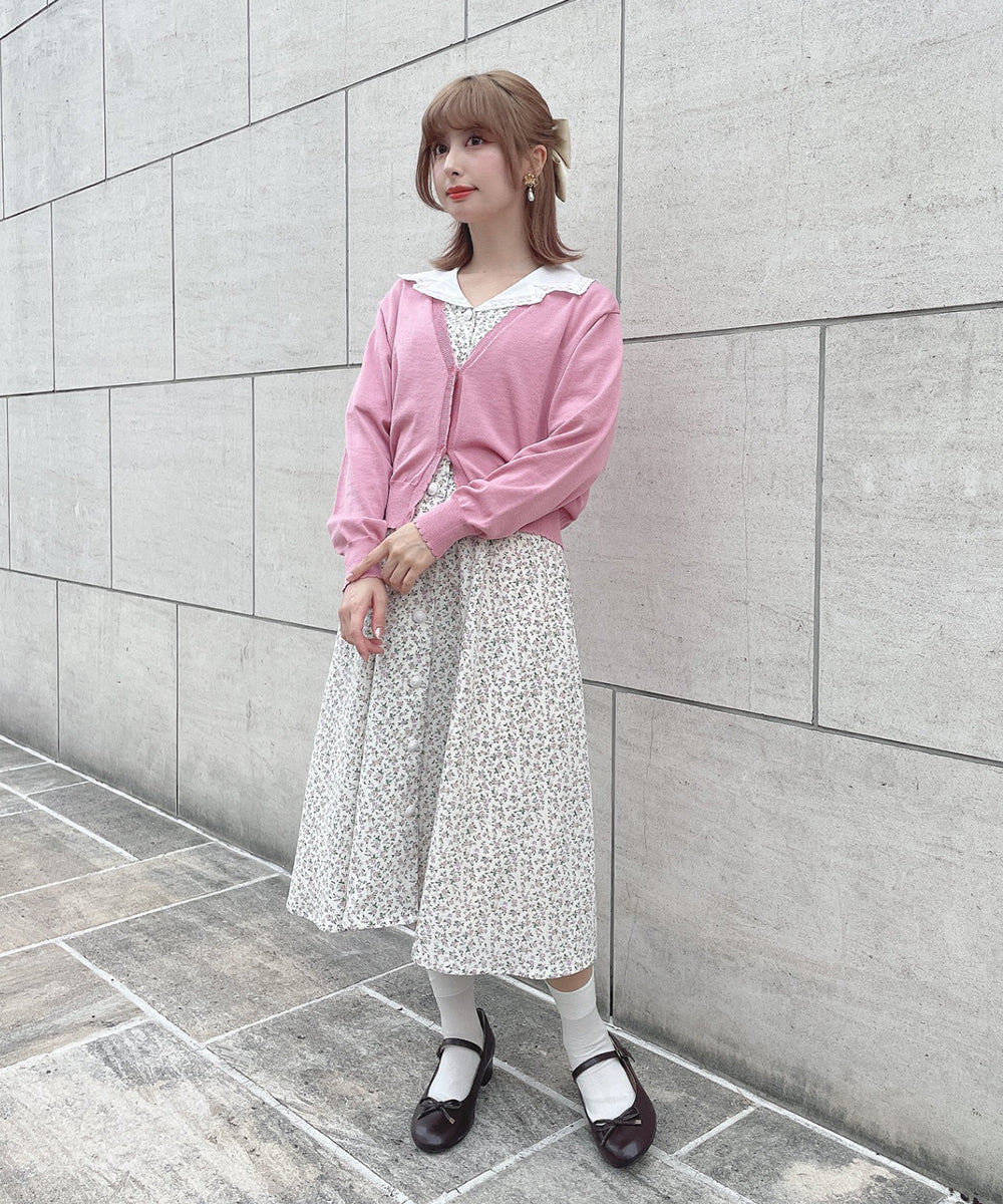 フィント F i.n.t 【洗える/洗濯機洗い可/UV加工/5色展開】シアーフラワー釦UVカットニットカーディガン/F&A （OFF WHITE） PINK