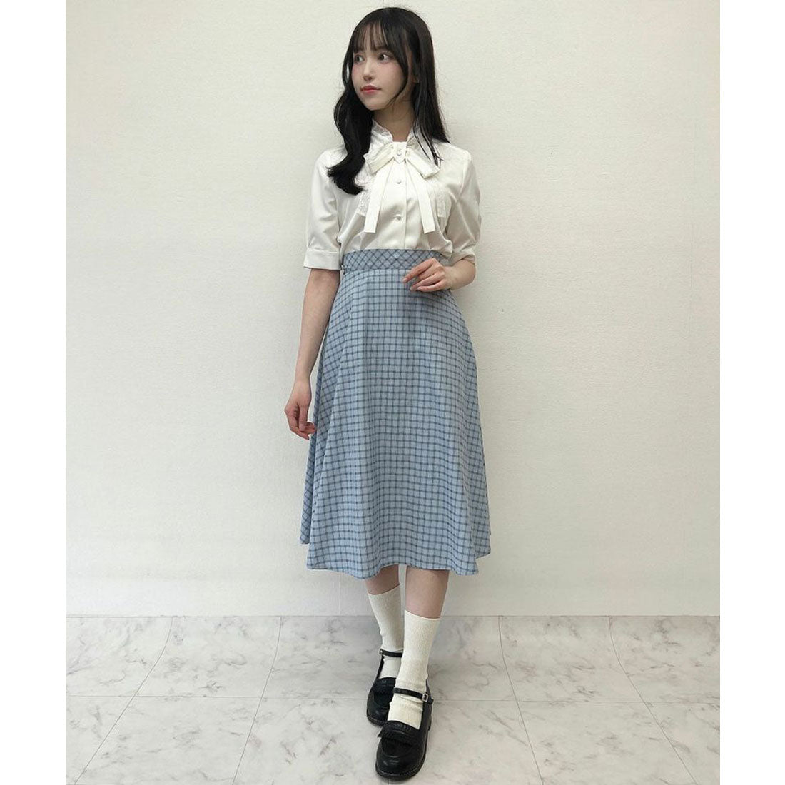 フィント F i.n.t レース レイヤード ボウタイ 5分袖 ブラウス【洗える】 （OFF WHITE） OFF WHITE