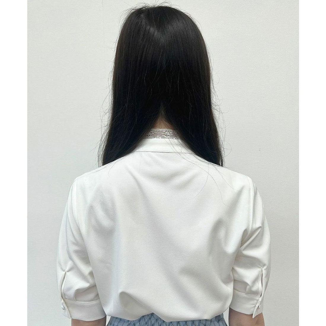 フィント F i.n.t レース レイヤード ボウタイ 5分袖 ブラウス【洗える】 （OFF WHITE） OFF WHITE