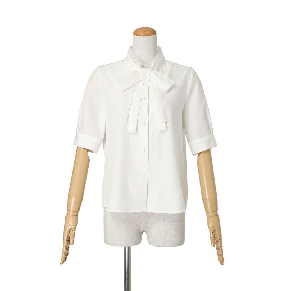 フィント F i.n.t レース レイヤード ボウタイ 5分袖 ブラウス【洗える】 （OFF WHITE） OFF WHITE