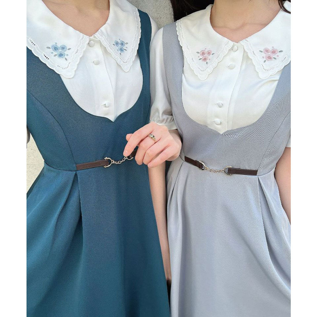 フィント F i.n.t チェーンビット使いディープVネックジャンパースカート （BLUE GRAY） BLUE GRAY