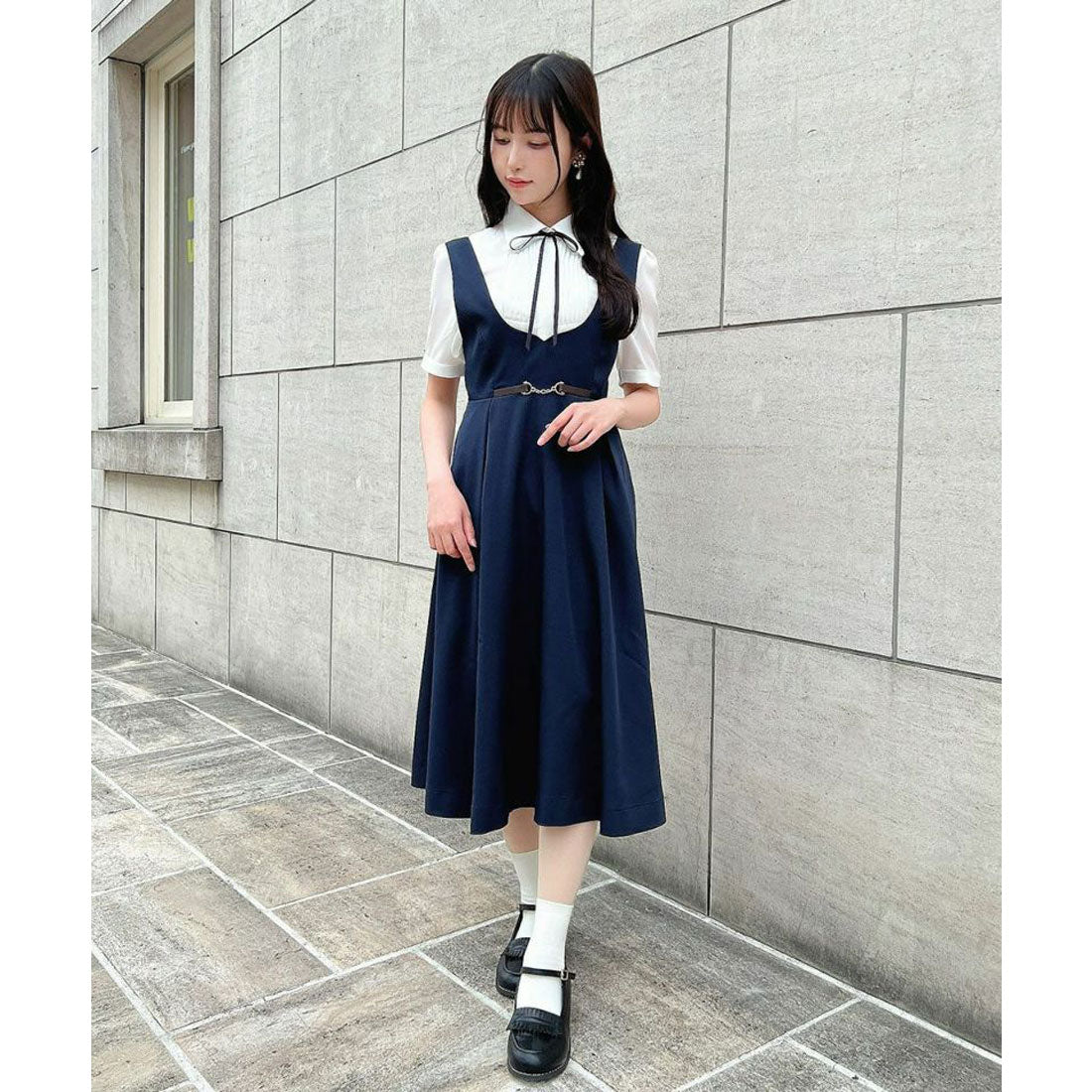 フィント F i.n.t ピンタックヨークリボン付きシャツ【洗える】 （OFF×BK） OFF×BK