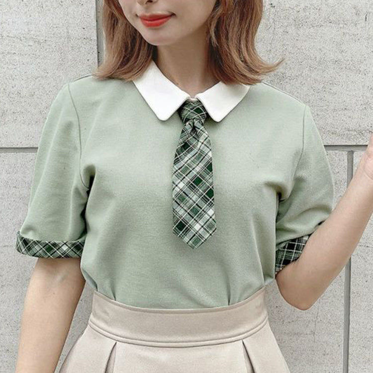 フィント F i.n.t 【洗える/吸水速乾】チェックネクタイ付きクレリックポロシャツ （MINT×YE） MINT