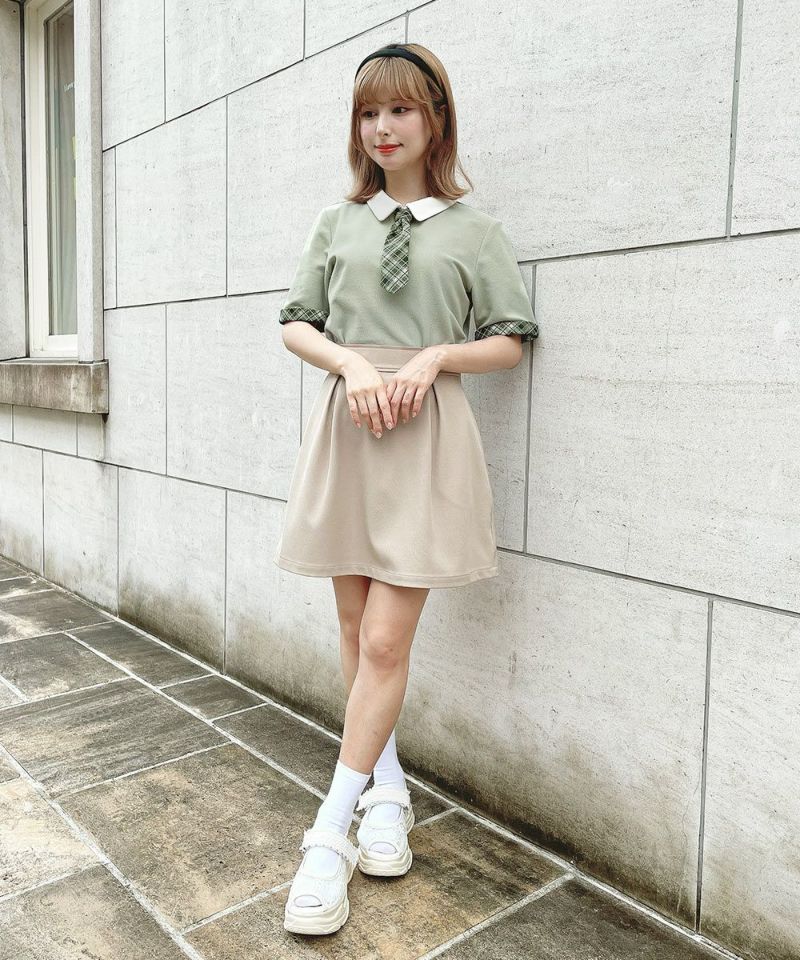 フィント F i.n.t 【洗える/吸水速乾】チェックネクタイ付きクレリックポロシャツ （MINT×YE） MINT