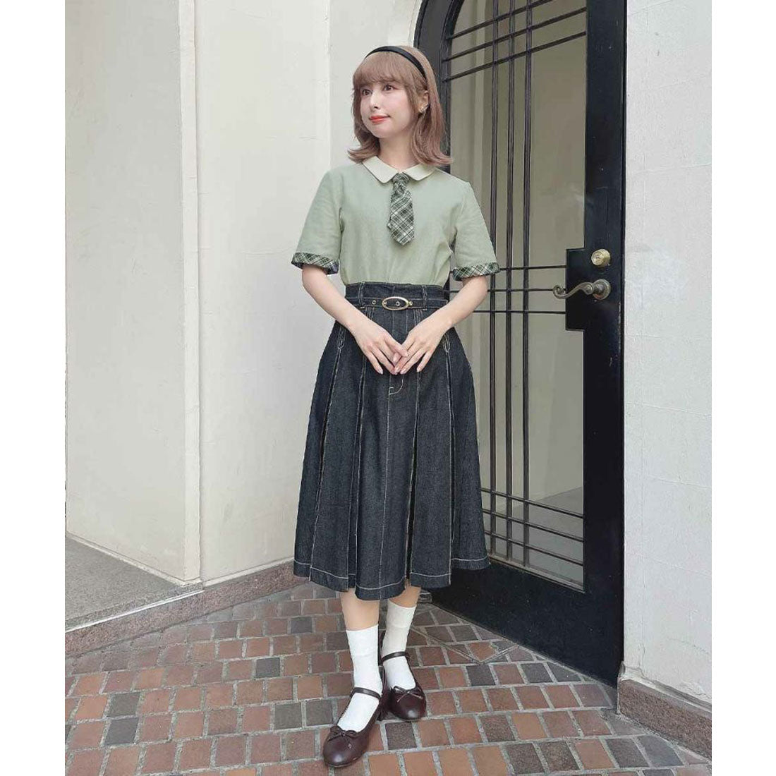 フィント F i.n.t 【洗える/吸水速乾】チェックネクタイ付きクレリックポロシャツ （MINT×YE） MINT