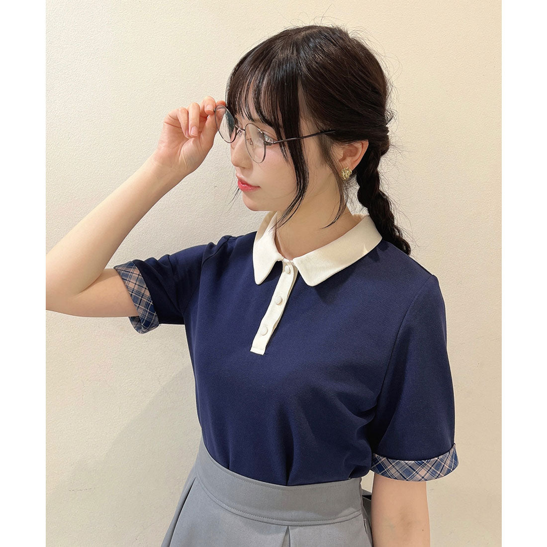 フィント F i.n.t 【洗える/吸水速乾】チェックネクタイ付きクレリックポロシャツ （MINT×YE） MINT