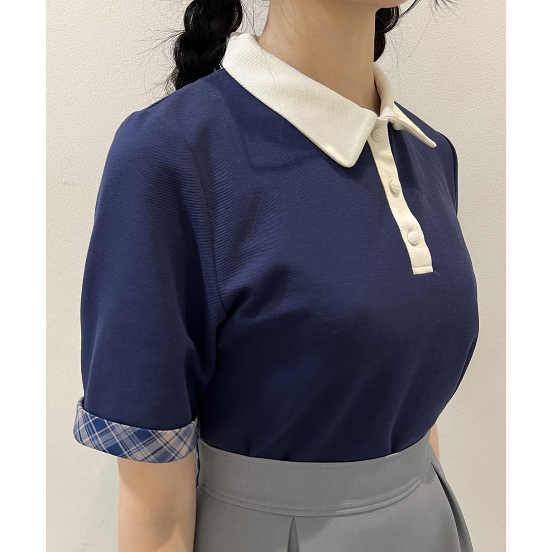 フィント F i.n.t 【洗える/吸水速乾】チェックネクタイ付きクレリックポロシャツ （MINT×YE） MINT