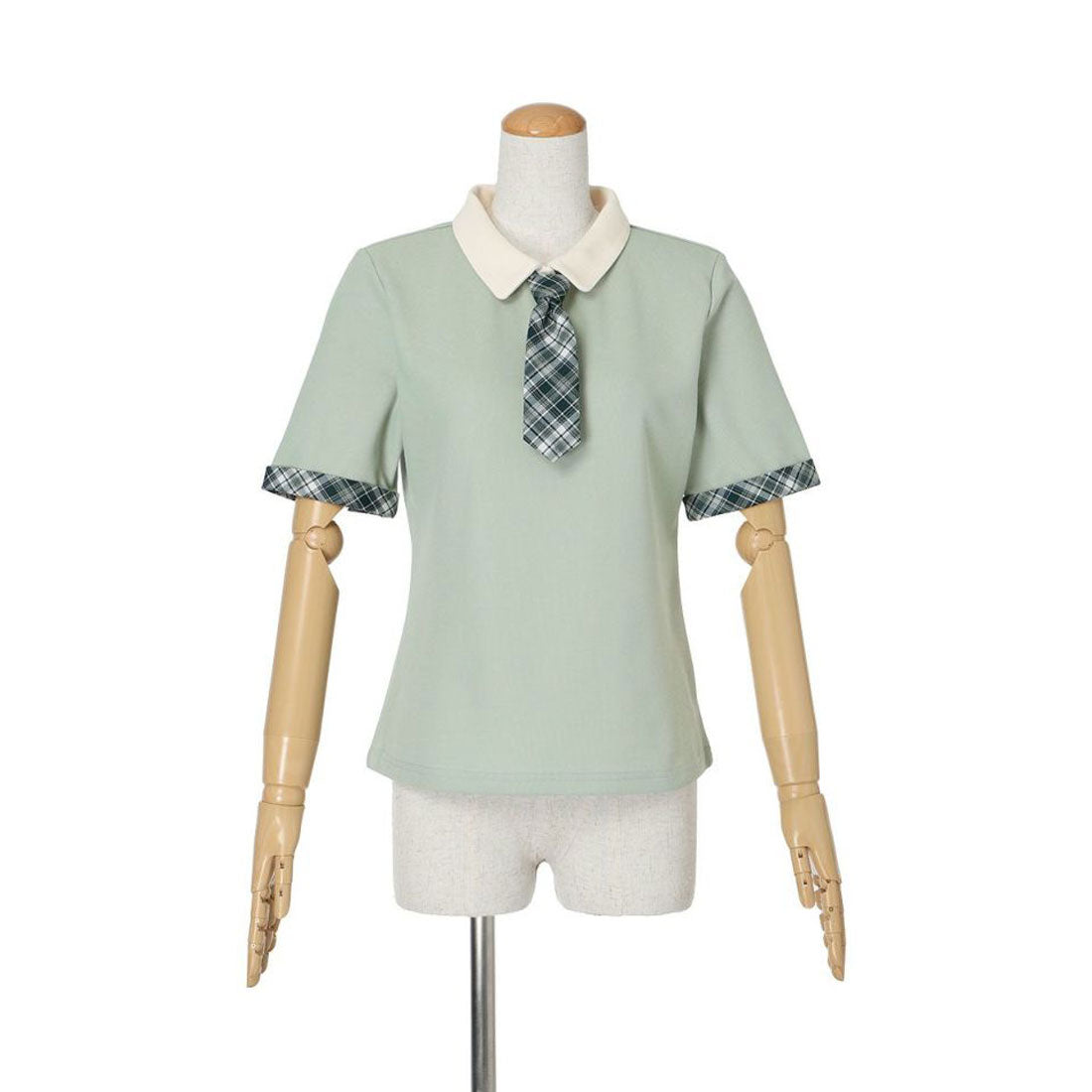 フィント F i.n.t 【洗える/吸水速乾】チェックネクタイ付きクレリックポロシャツ （MINT×YE） MINT