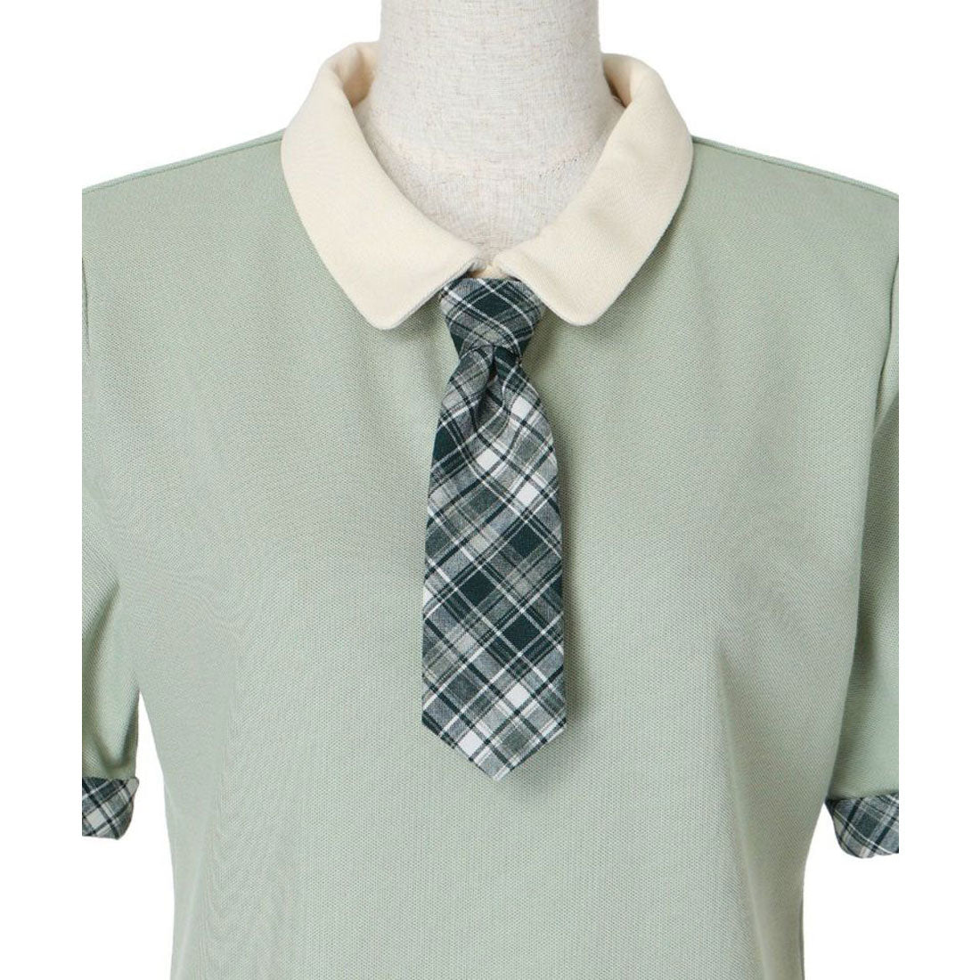 フィント F i.n.t 【洗える/吸水速乾】チェックネクタイ付きクレリックポロシャツ （MINT×YE） MINT