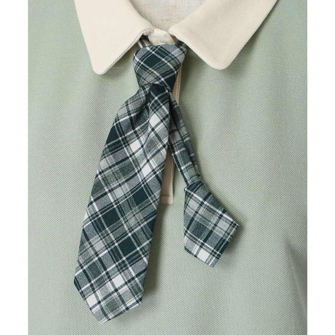 フィント F i.n.t 【洗える/吸水速乾】チェックネクタイ付きクレリックポロシャツ （MINT×YE） MINT