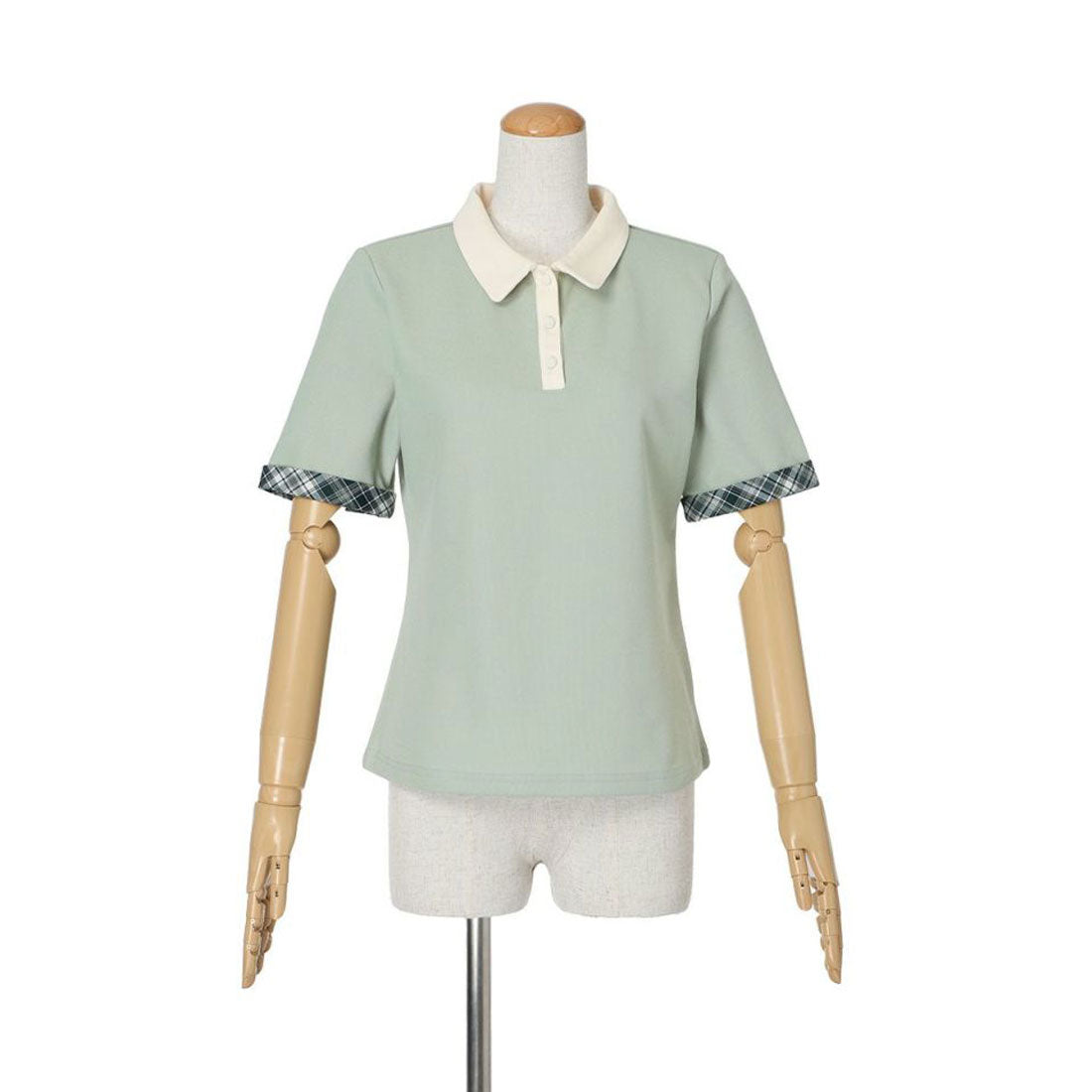 フィント F i.n.t 【洗える/吸水速乾】チェックネクタイ付きクレリックポロシャツ （MINT×YE） MINT