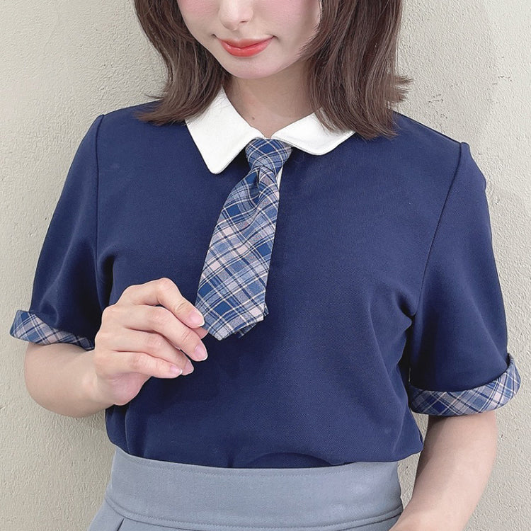 フィント F i.n.t 【洗える/吸水速乾】チェックネクタイ付きクレリックポロシャツ （NAVY×BL） NAVY×BL