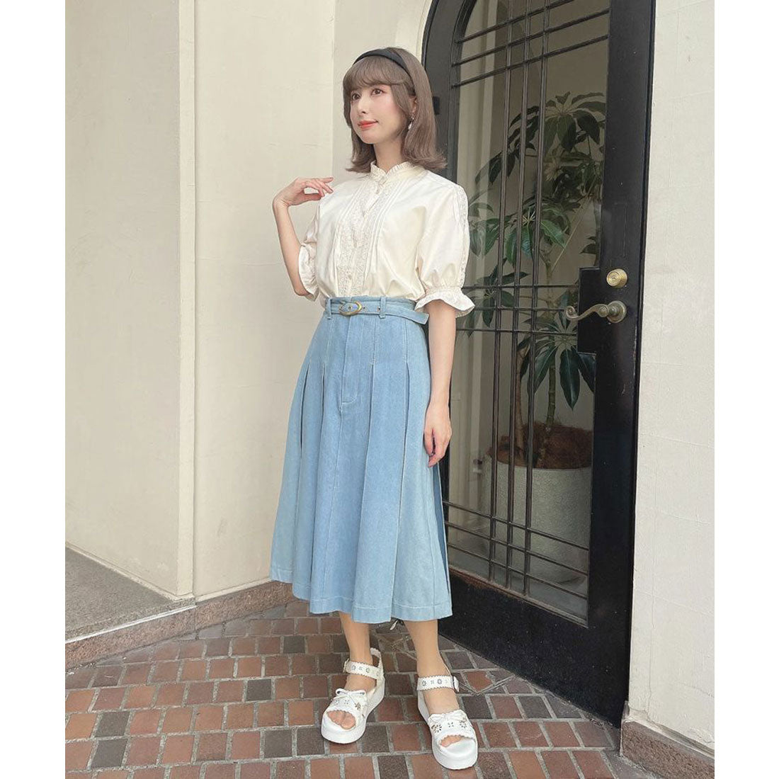 フィント F i.n.t レースピンタック使い半袖ブラウス【洗える】 （L/BEIGE） L/BEIGE