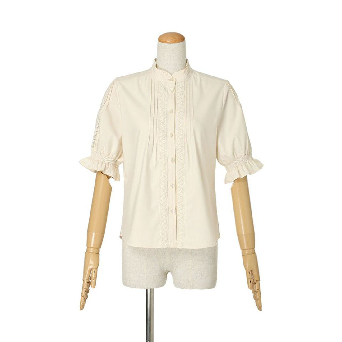 フィント F i.n.t レースピンタック使い半袖ブラウス【洗える】 （L/BEIGE） L/BEIGE