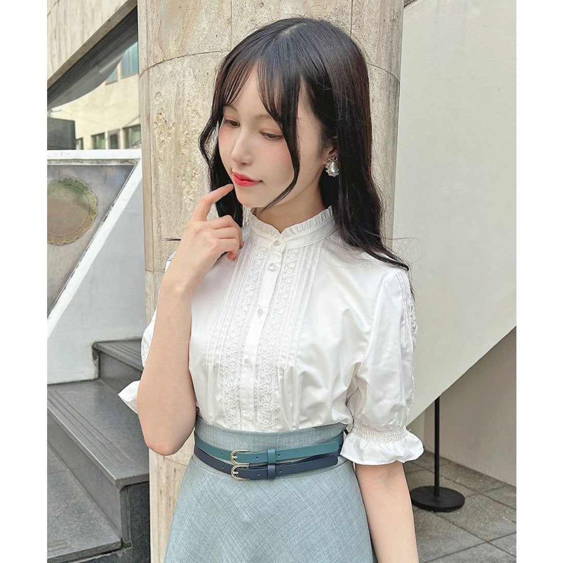 フィント F i.n.t レースピンタック使い半袖ブラウス【洗える】 （OFF WHITE） OFF WHITE