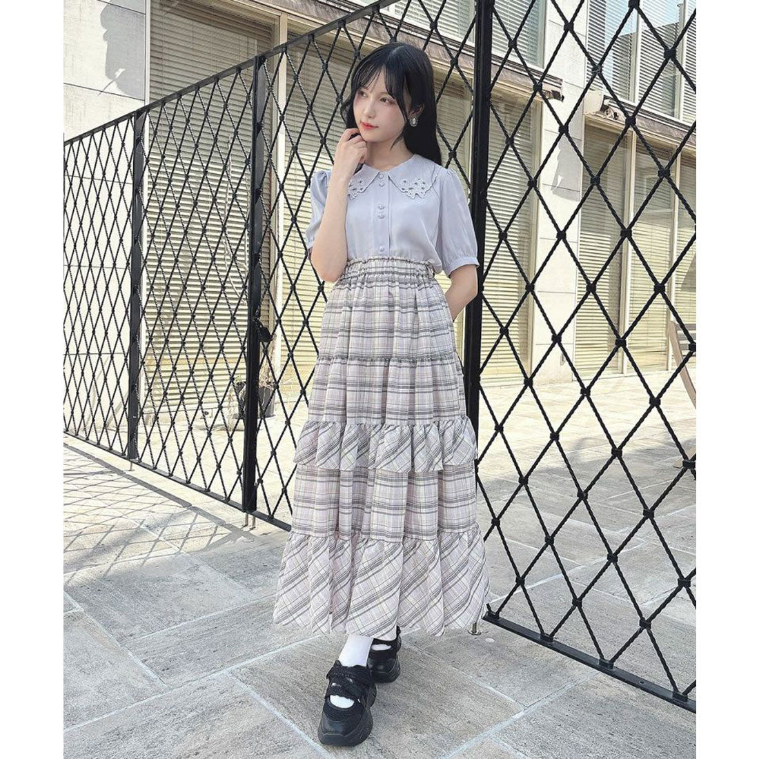 フィント F i.n.t 【洗える】ミニブーケ刺繍カットワーク半袖ブラウス （LAVENDERGY） LAVENDERGY