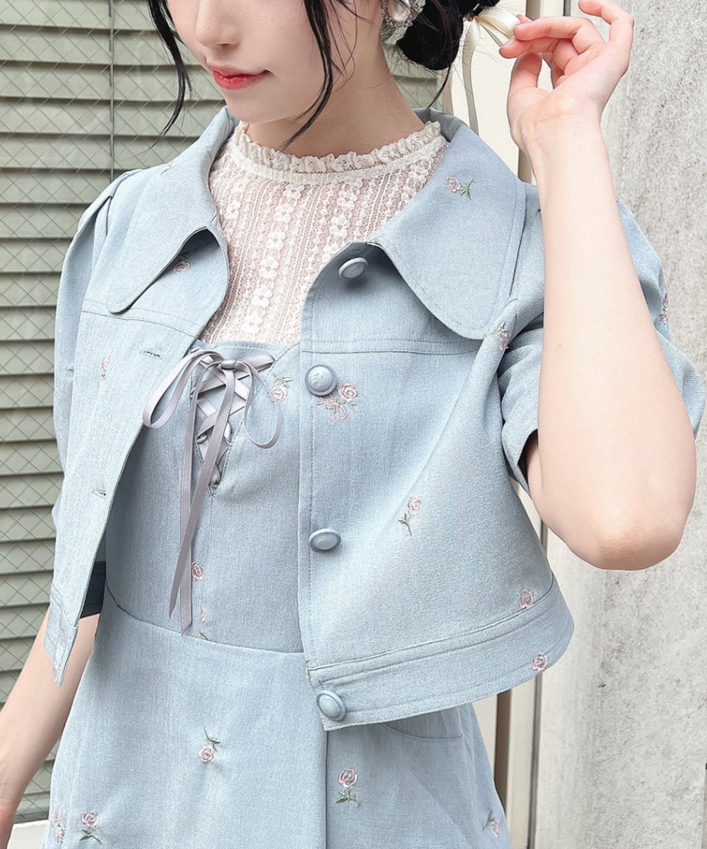 フィント F i.n.t 【洗える】小花刺繍ショートシャツジャケット （BLUE GRAY） BLUE GRAY