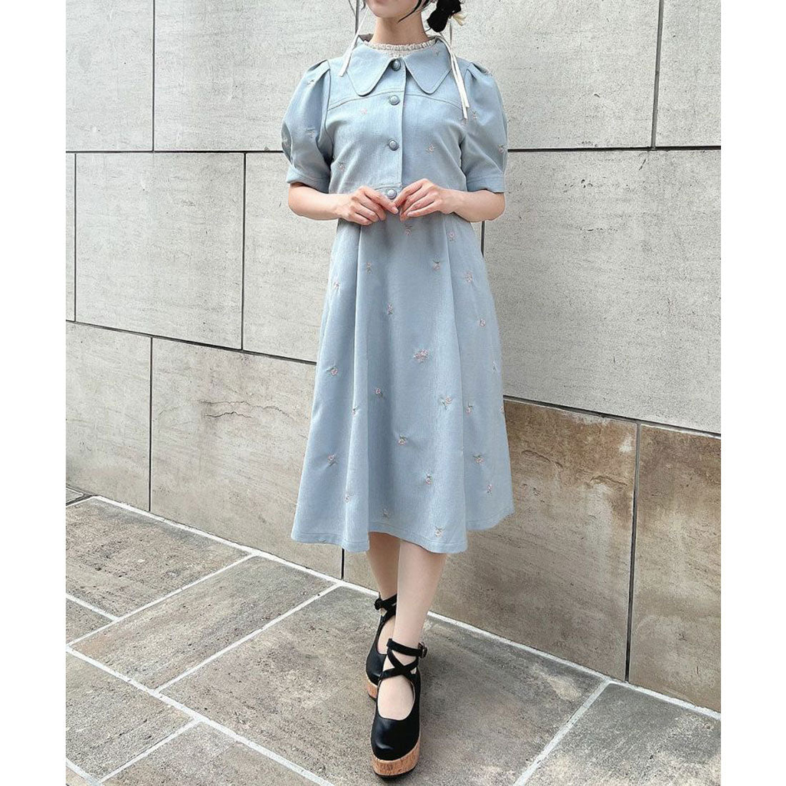 フィント F i.n.t 【洗える】小花刺繍ショートシャツジャケット （BLUE GRAY） BLUE GRAY
