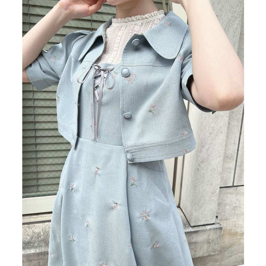 フィント F i.n.t 【洗える】小花刺繍ショートシャツジャケット （BLUE GRAY） BLUE GRAY