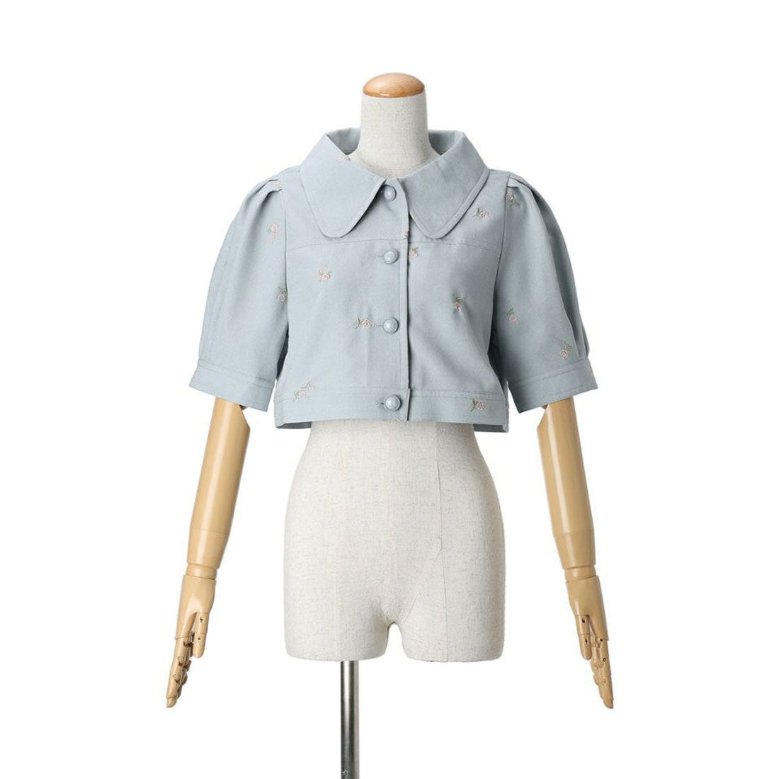 フィント F i.n.t 【洗える】小花刺繍ショートシャツジャケット （BLUE GRAY） BLUE GRAY
