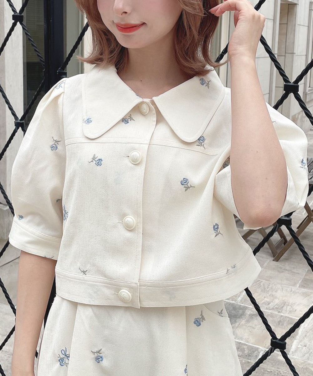 フィント F i.n.t 【洗える】小花刺繍ショートシャツジャケット （IVORY） IVORY