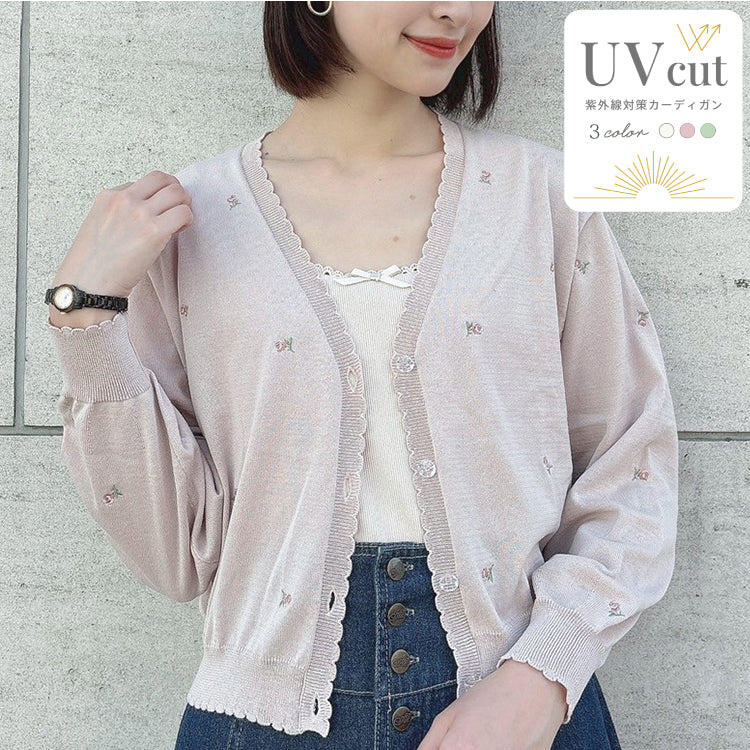 フィント F i.n.t 【UV 加工/洗える/洗濯機洗い可】小花総刺繍UVニットカーディガン （IVORY） PINK BEIGE