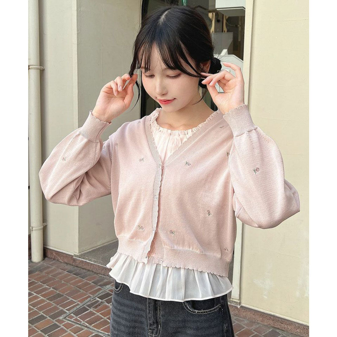 フィント F i.n.t 【UV 加工/洗える/洗濯機洗い可】小花総刺繍UVニットカーディガン （IVORY） PINK BEIGE