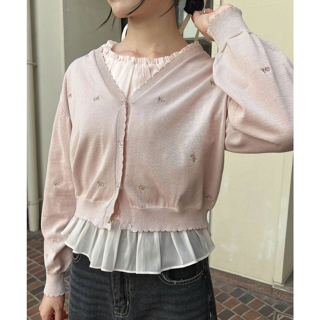フィント F i.n.t 【UV 加工/洗える/洗濯機洗い可】小花総刺繍UVニットカーディガン （IVORY） PINK BEIGE