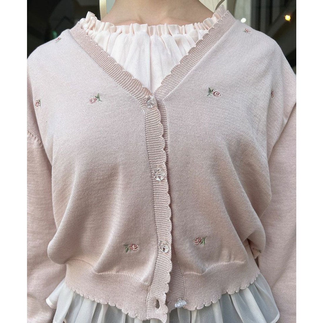 フィント F i.n.t 【UV 加工/洗える/洗濯機洗い可】小花総刺繍UVニットカーディガン （IVORY） PINK BEIGE