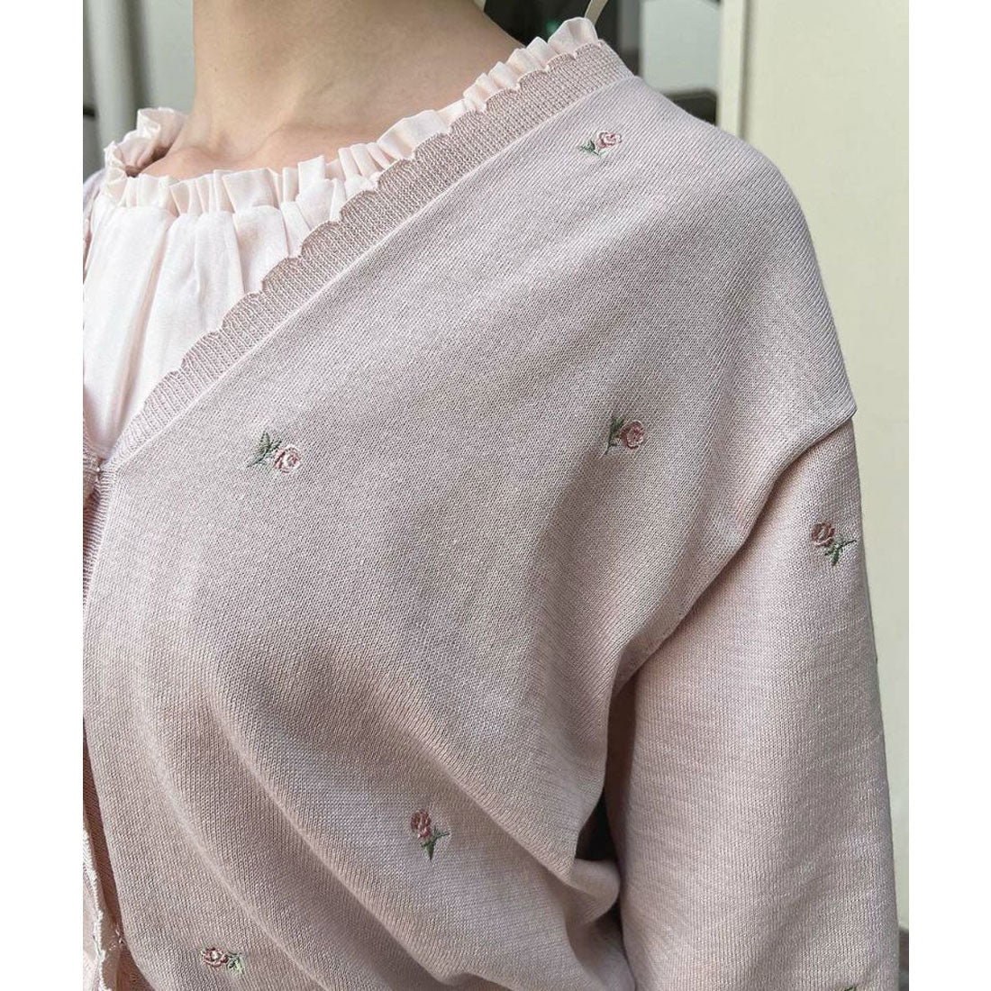 フィント F i.n.t 【UV 加工/洗える/洗濯機洗い可】小花総刺繍UVニットカーディガン （IVORY） PINK BEIGE