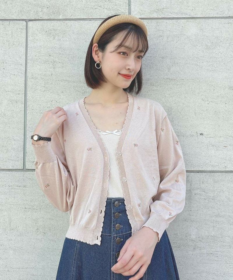 フィント F i.n.t 【UV 加工/洗える/洗濯機洗い可】小花総刺繍UVニットカーディガン （IVORY） PINK BEIGE